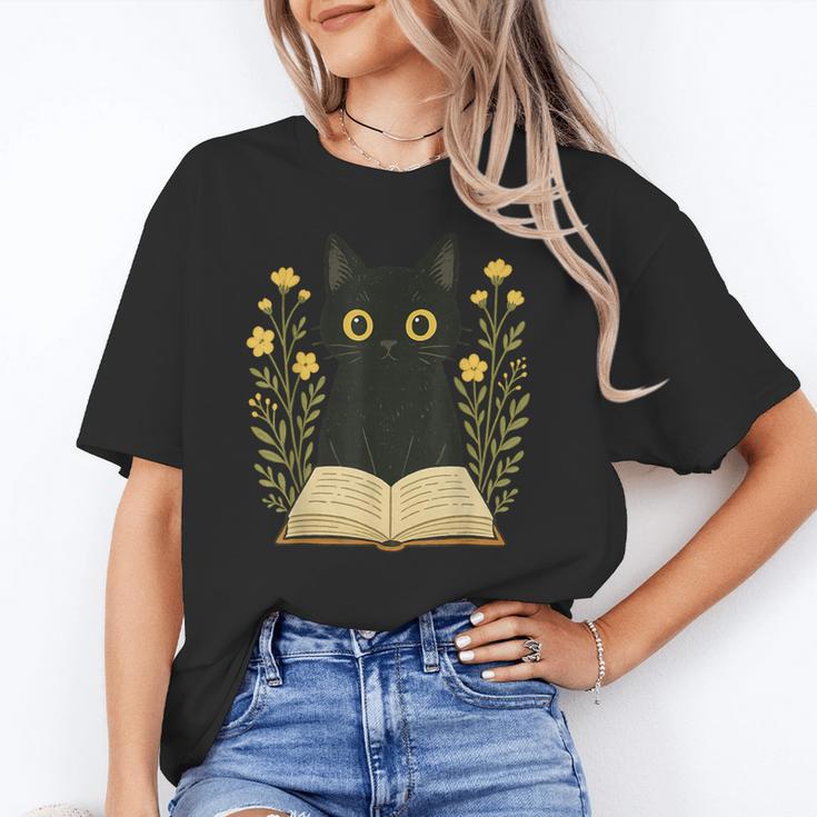 Cat Reading Book Flowers Unisex T-Shirt