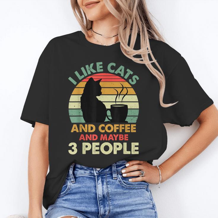 Cats Coffee & 3 People Tee Cute Font Introvert Humor Unisex T-Shirt