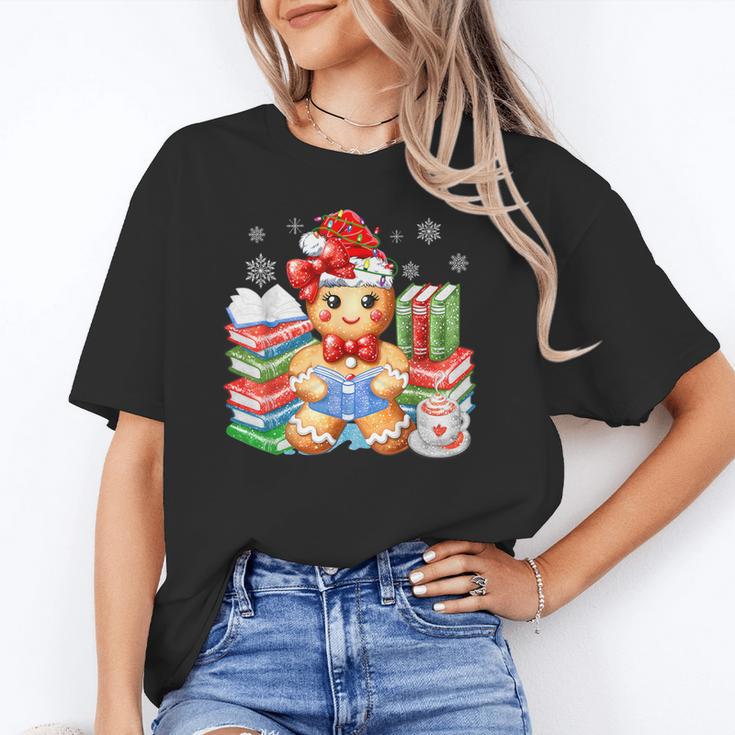 Christmas Gingerbread Man Reading Book Snowflake Teacher Unisex T-Shirt