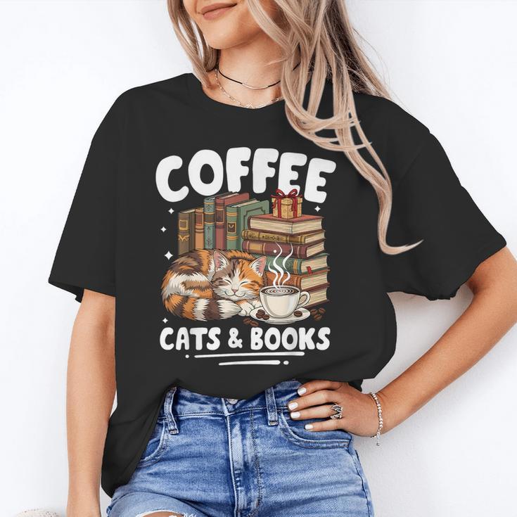Coffee Cats And Books Cats And Reading Lovers Unisex T-Shirt