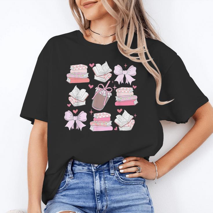 Coquette Bow Book Coffee Valentines Bookish Library Teacher Unisex T-Shirt