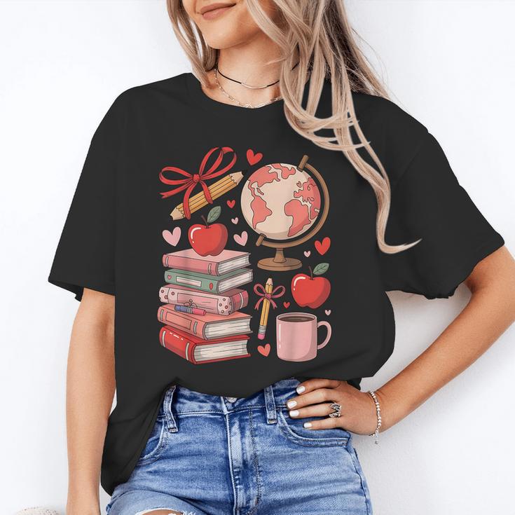 Coquette Teacher School Supplies Bows Books Globe Apple Cute Unisex T-Shirt