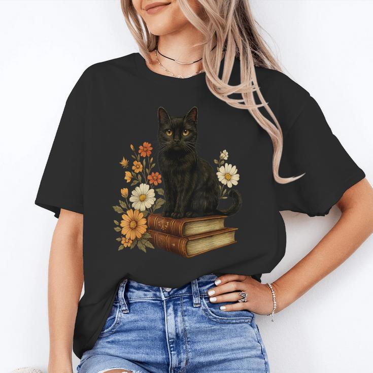 Cute Cat Book Flowers Unisex T-Shirt