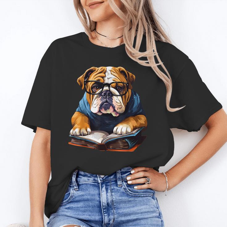 Cute Dog English Bulldog Reading Book Unisex T-Shirt