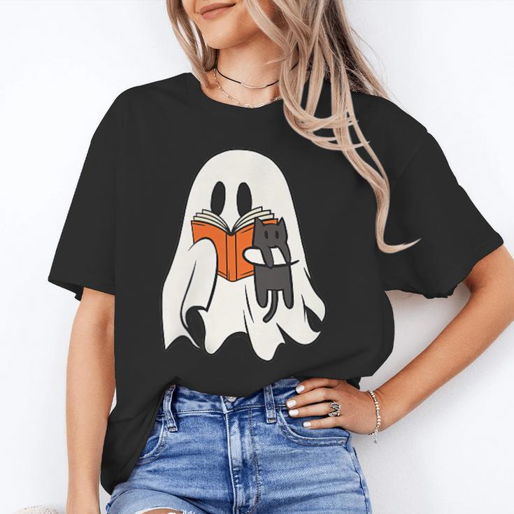 Cute Ghost Cat Reading Book Spooky Season Halloween Costume Unisex T-Shirt
