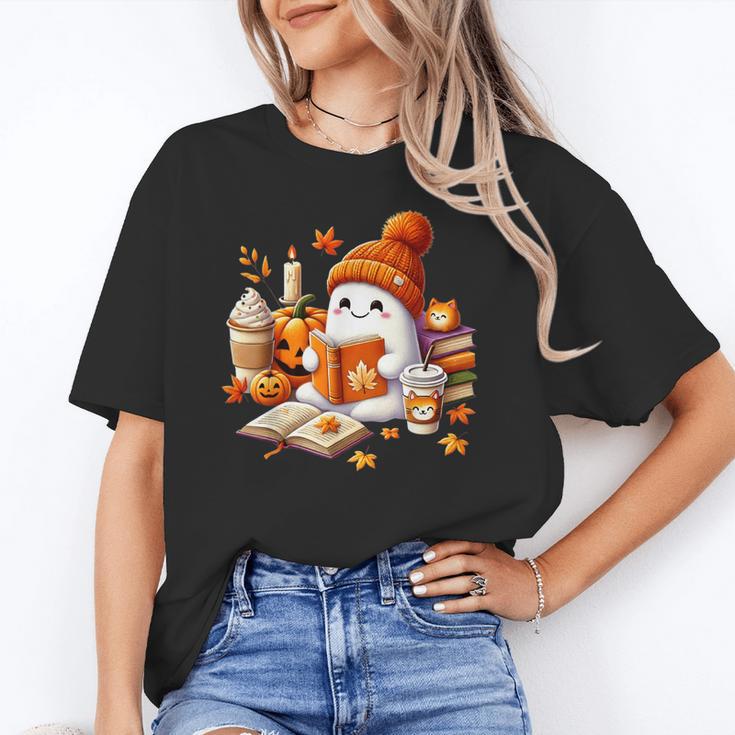 Cute Ghost Reading Book Lovers Halloween Pumpkin Women Girls Unisex T-Shirt Cute Ghost Reading Book Lovers Halloween Pumpkin Women Girls Unisex T-Shirt