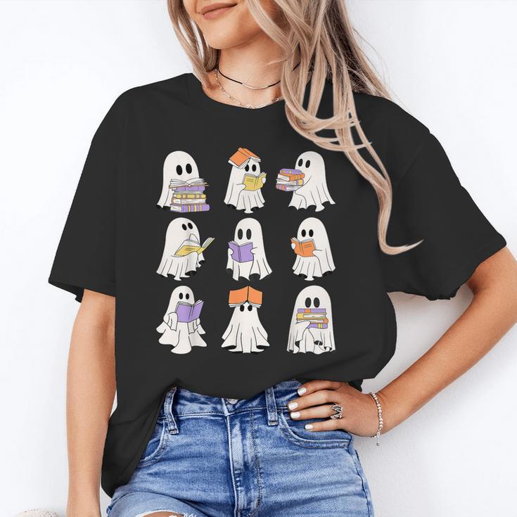 Cute Ghost Reading Books Teacher Halloween Reading Men Women Kids Unisex T-Shirt