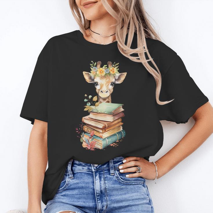 Cute Giraffe With Book Floral Bookworm Librarian Book Lover Unisex T-Shirt Cute Giraffe With Book Floral Bookworm Librarian Book Lover Unisex T-Shirt