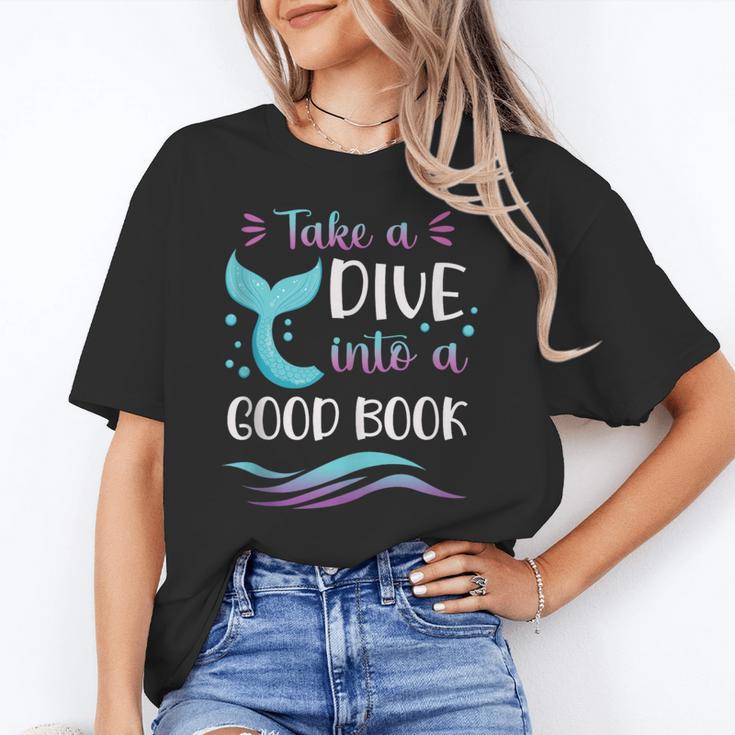 Cute Mermaid Librarian Teacher Dive Into A Good Book Reading Unisex T-Shirt
