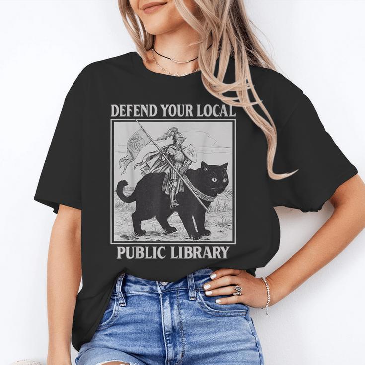 Defend Your Local Library Knight Cat Rider Book Lover Unisex T-Shirt Defend Your Local Library Knight Cat Rider Book Lover Unisex T-Shirt