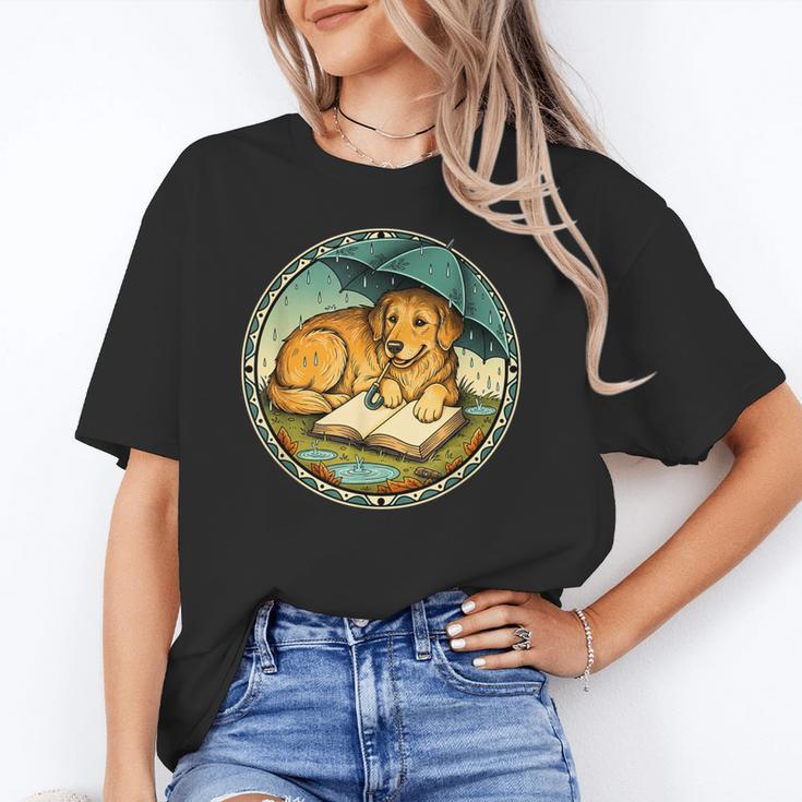 Dog Reading Book Rain Cozy Umbrella Cute Art Men Unisex T-Shirt Dog Reading Book Rain Cozy Umbrella Cute Art Men Unisex T-Shirt