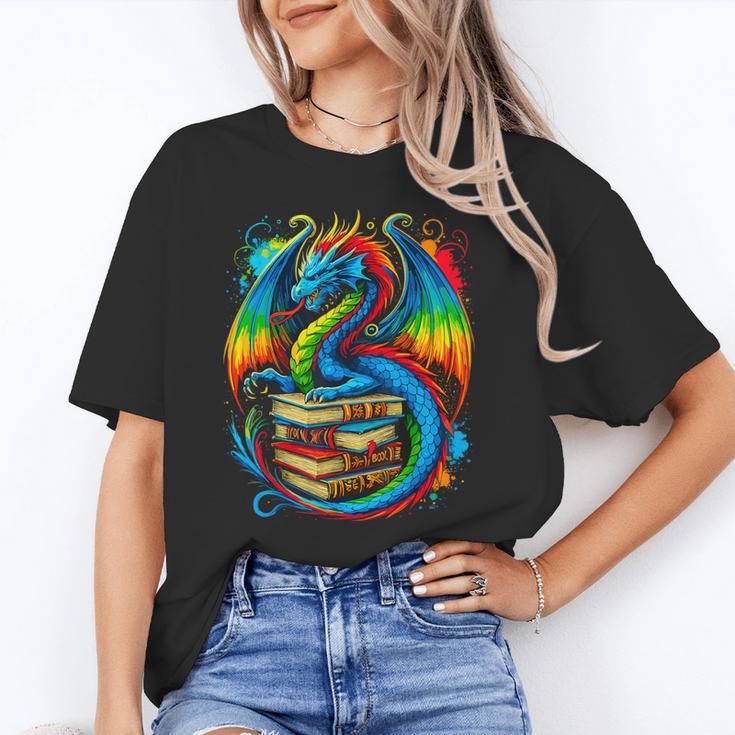 Dragon Reading Colorful Fantasy Book Lover Unisex T-Shirt