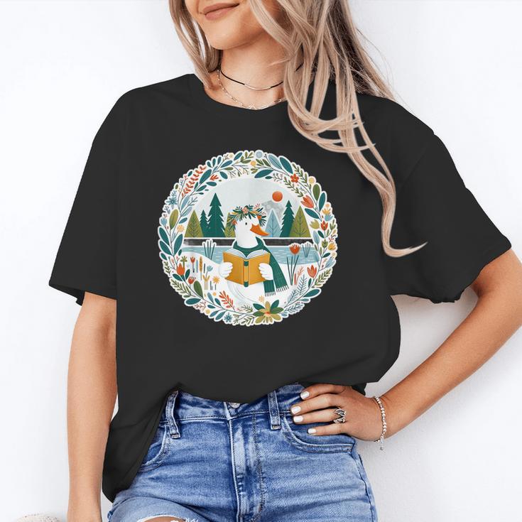 Duck Wilderness Book Reading Illustration Floral Unisex T-Shirt