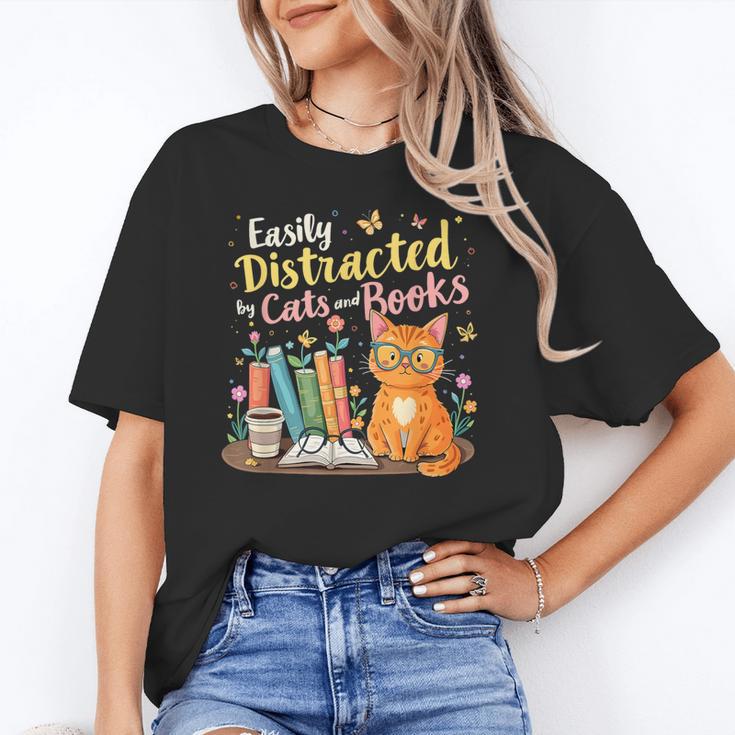 Easily Distracted By Cats And Books Book & Cat Lover Unisex T-Shirt