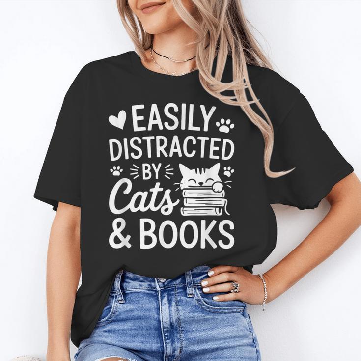 Easily Distracted By Cats And Books Reading Apparel Unisex T-Shirt