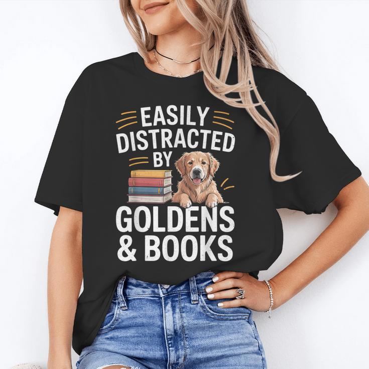 Easily Distracted By Goldens & Books Golden Retriever Dog Unisex T-Shirt