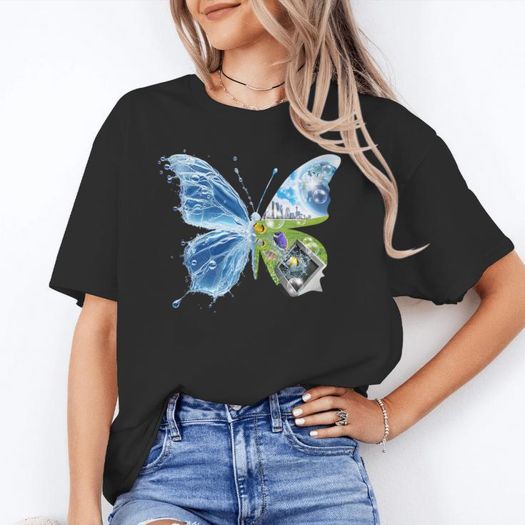 Frutiger Aero Aesthetic Butterfly Computer Fishes Scenery Unisex T-Shirt