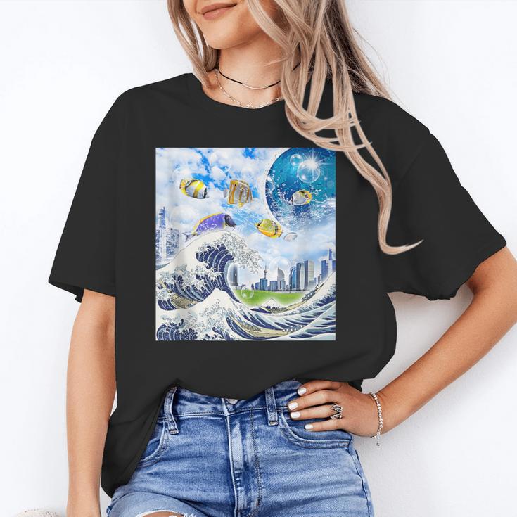 Frutiger Aero Aesthetic Tech Great Wave Of Kanagawa Fishes Unisex T-Shirt Frutiger Aero Aesthetic Tech Great Wave Of Kanagawa Fishes Unisex T-Shirt