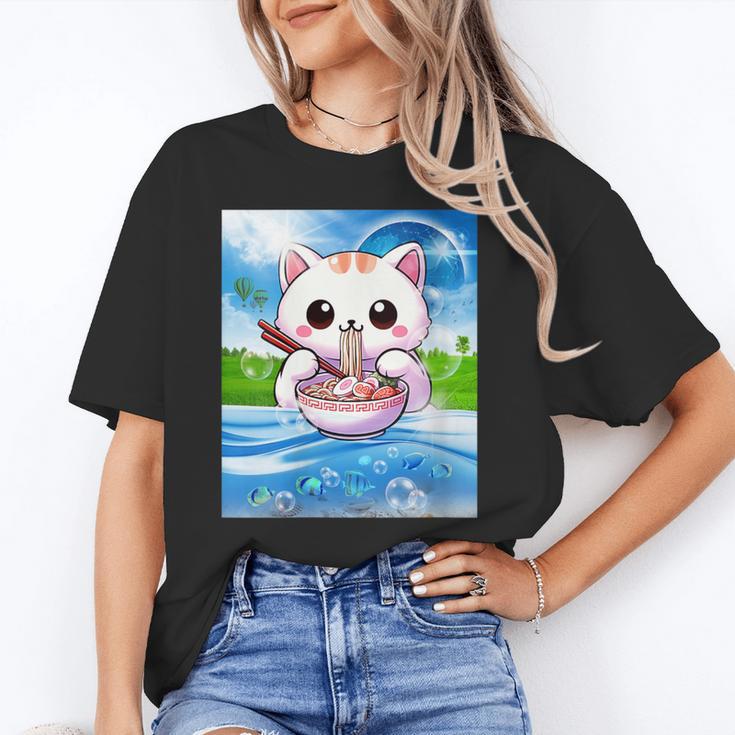 Frutiger Aero Aesthetic Tech Kawaii Ramen Cat Fishes Unisex T-Shirt