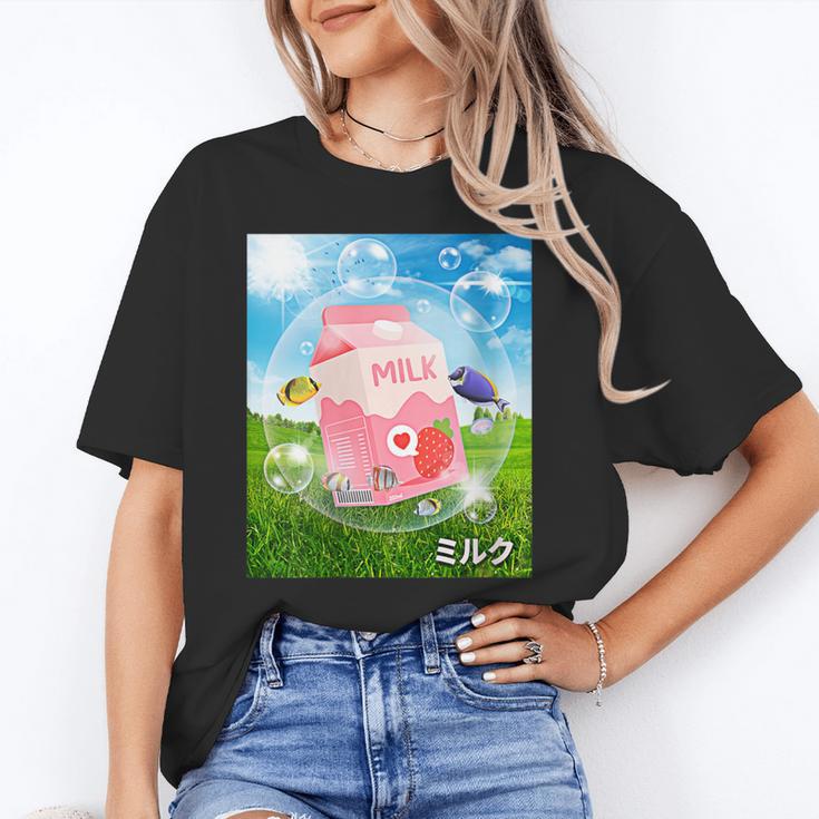 Frutiger Aero Aesthetic Tech Kawaii Strawberry Milk Fishes Unisex T-Shirt