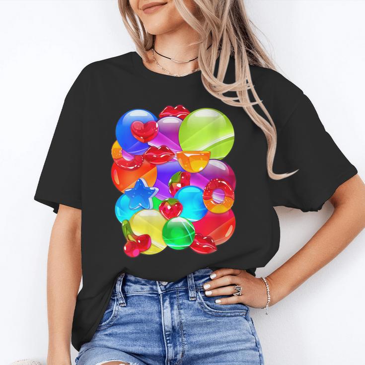 Frutiger Aero Aesthetic Tech Orb Pattern Heart Cherry Lips Unisex T-Shirt