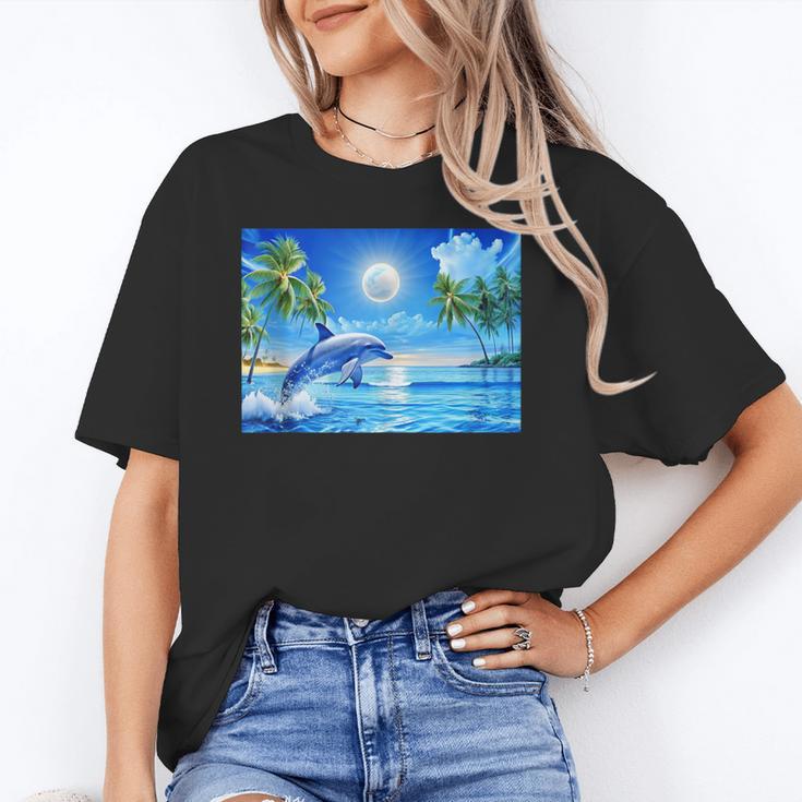 Frutiger Aero Dolphin Sunset Ocean With Palm Trees Y2k Unisex T-Shirt Frutiger Aero Dolphin Sunset Ocean With Palm Trees Y2k Unisex T-Shirt