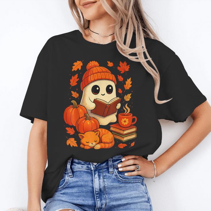 Ghost Reading Book Lovers Autumn Fall Halloween Unisex T-Shirt