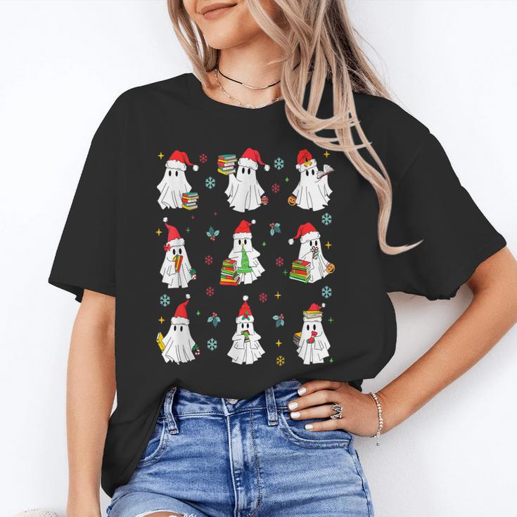 Ghosts Wearing Santa Hats Reading Books Christmas Book Lover Unisex T-Shirt