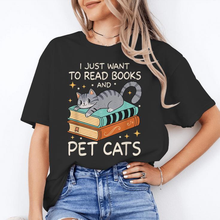 I Just Want To Read Books And Pet Cats Bookish Bookworm Unisex T-Shirt I Just Want To Read Books And Pet Cats Bookish Bookworm Unisex T-Shirt