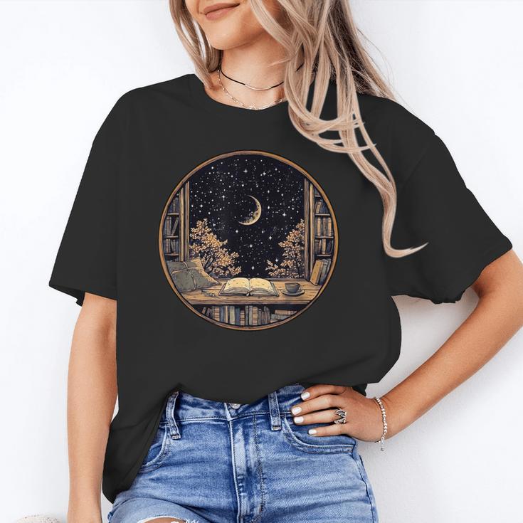 Moon Book Bookshelf Library Coffee Cup Star Stars Pattern Unisex T-Shirt Moon Book Bookshelf Library Coffee Cup Star Stars Pattern Unisex T-Shirt