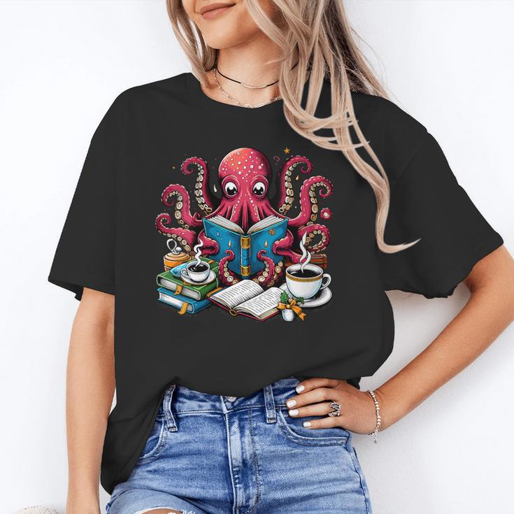 Octopus Reading Book Coffee Lover Bookaholic Bookworm Reader Unisex T-Shirt