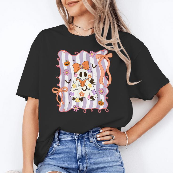 Preppy Coquette Bow Ghost Reading Books Halloween Book Unisex T-Shirt Preppy Coquette Bow Ghost Reading Books Halloween Book Unisex T-Shirt
