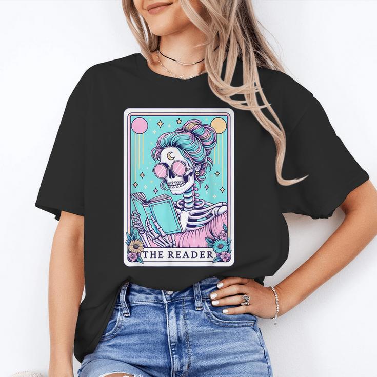 The Reader Retro Reading Skeleton Books Flowers Tarot Card Unisex T-Shirt The Reader Retro Reading Skeleton Books Flowers Tarot Card Unisex T-Shirt