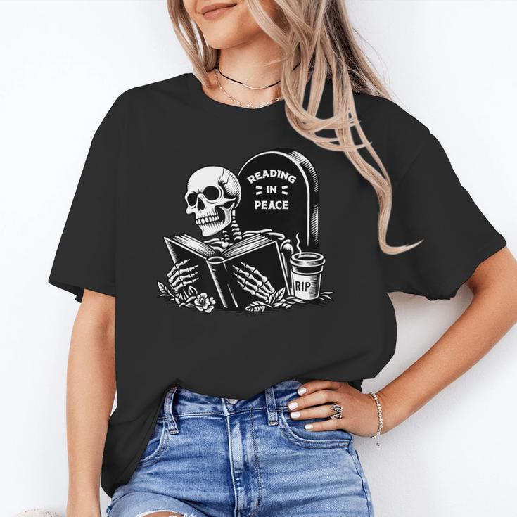 READING IN PEACE RIP Introvert Skeleton Read Book Meme Unisex T-Shirt READING IN PEACE RIP Introvert Skeleton Read Book Meme Unisex T-Shirt