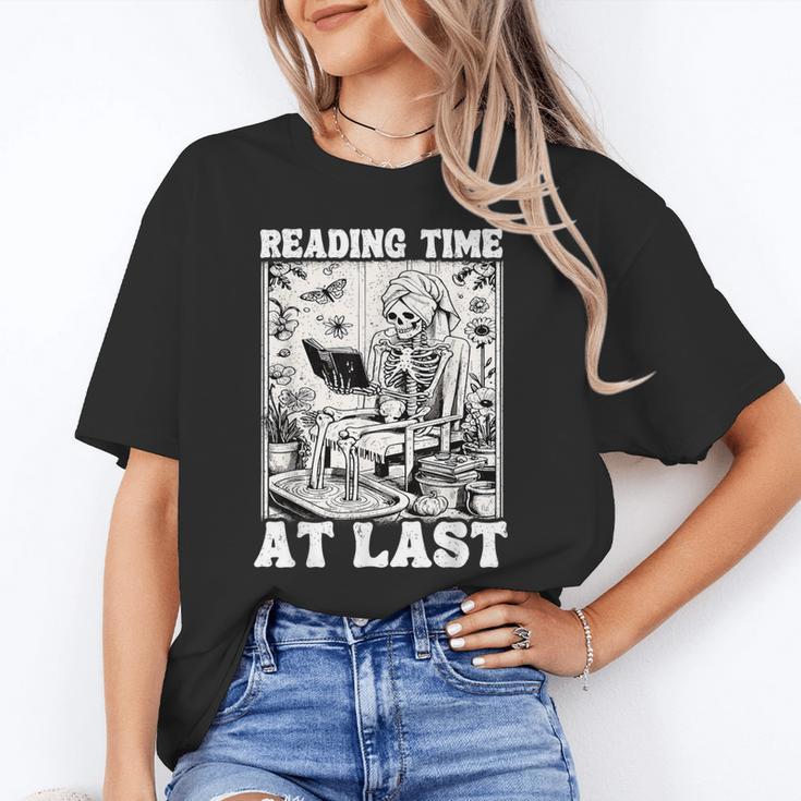 Reading Time At Last Book Lover Introvert Skeleton Reading Unisex T-Shirt Reading Time At Last Book Lover Introvert Skeleton Reading Unisex T-Shirt