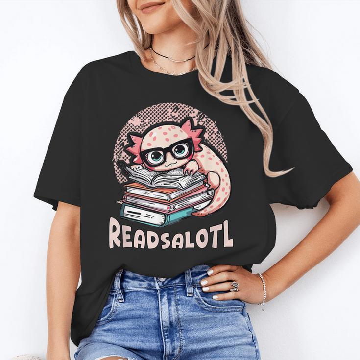 Readsalotl Axolotl Reading Books Glasses Bookworm Pun Fun Unisex T-Shirt
