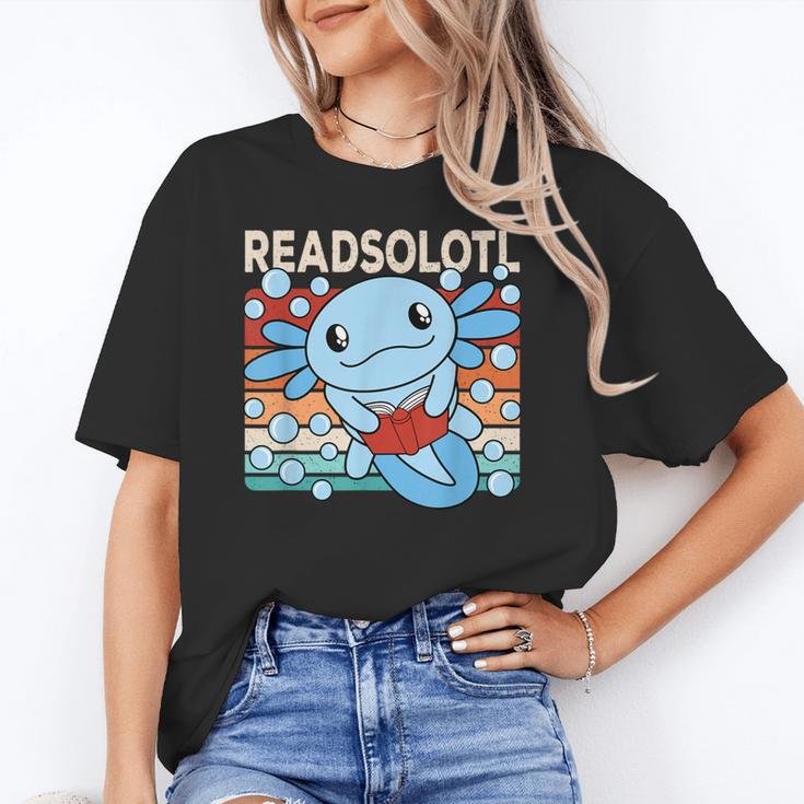 Readsolotl Blue Kawaii Axolotl Book Lover Reading Retro Unisex T-Shirt
