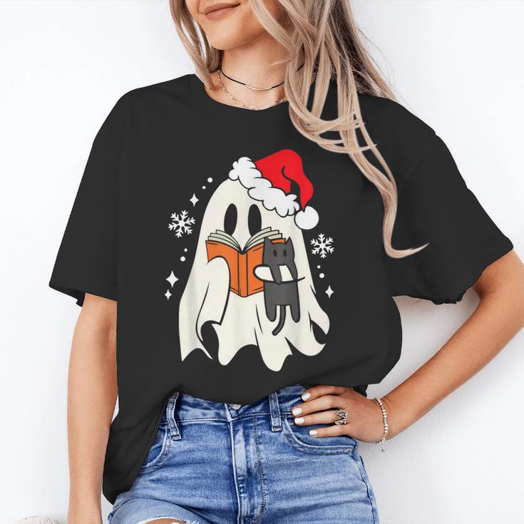 Retro Ghost Reading Book With Cat Bookish Club Christmas Men Women Kids Unisex T-Shirt