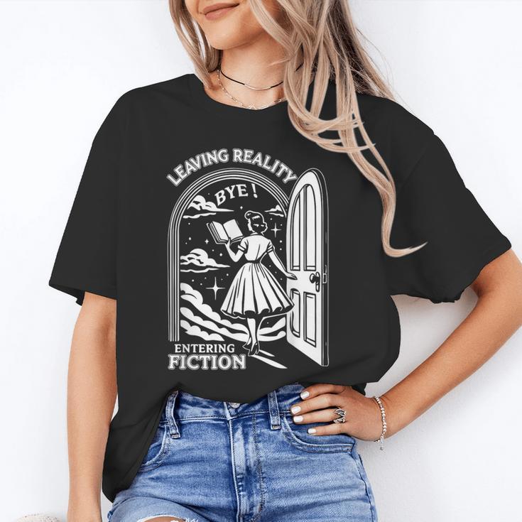 Retro Trendy Bookish Book Lover Reading Quotes Leaving Reality Entering Fiction -Adults Small Short Sleeve T-Shirt Unisex T-Shirt