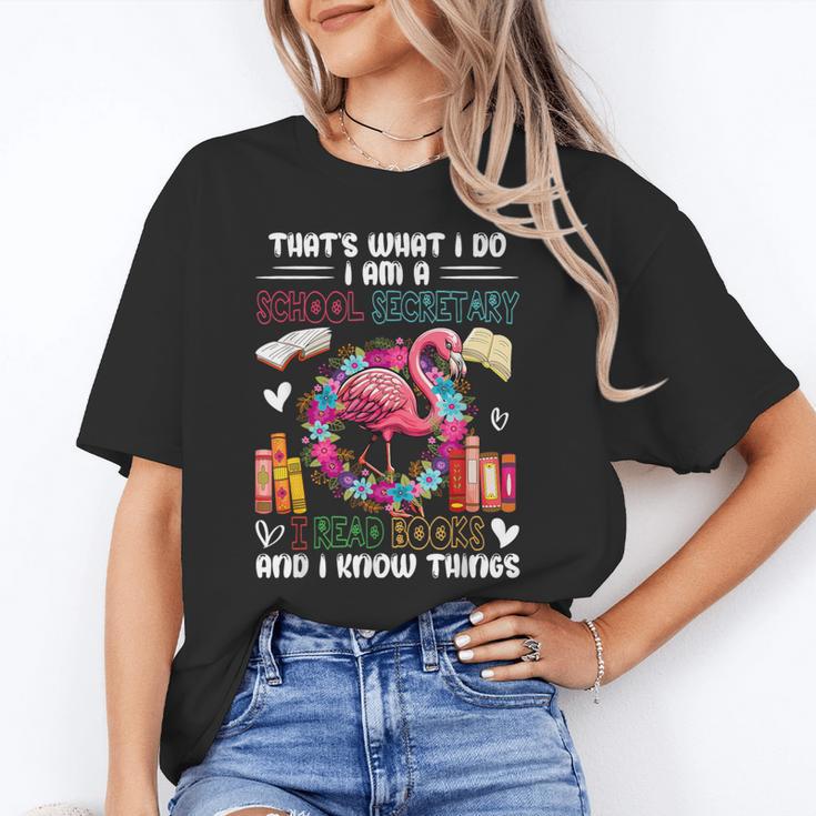 School Secretary Read Books And Know Things Flowers Flamingo Unisex T-Shirt School Secretary Read Books And Know Things Flowers Flamingo Unisex T-Shirt