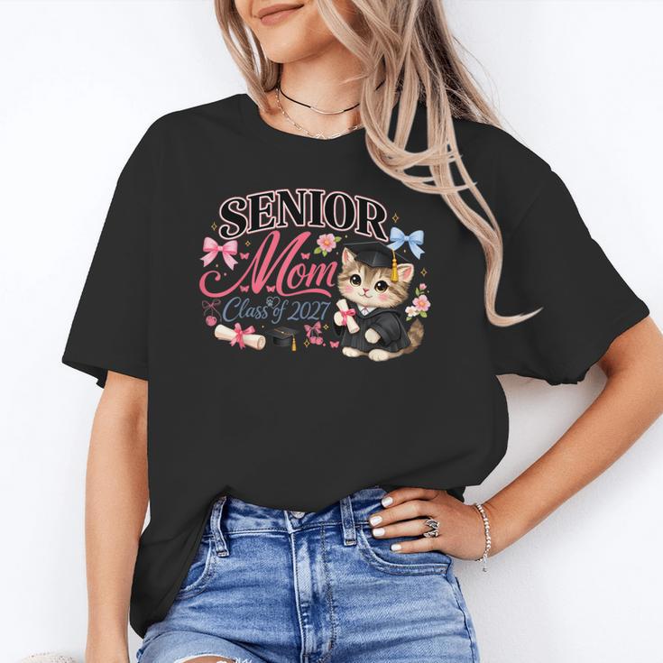 Senior Mom Class Of 2027 Cute Cat Graduation Pink Bows Girls Unisex T-Shirt