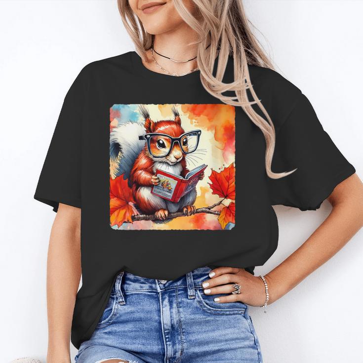 Squirrel Reading Comic Book On Autumn Branch Glasses Leaves Unisex T-Shirt Squirrel Reading Comic Book On Autumn Branch Glasses Leaves Unisex T-Shirt