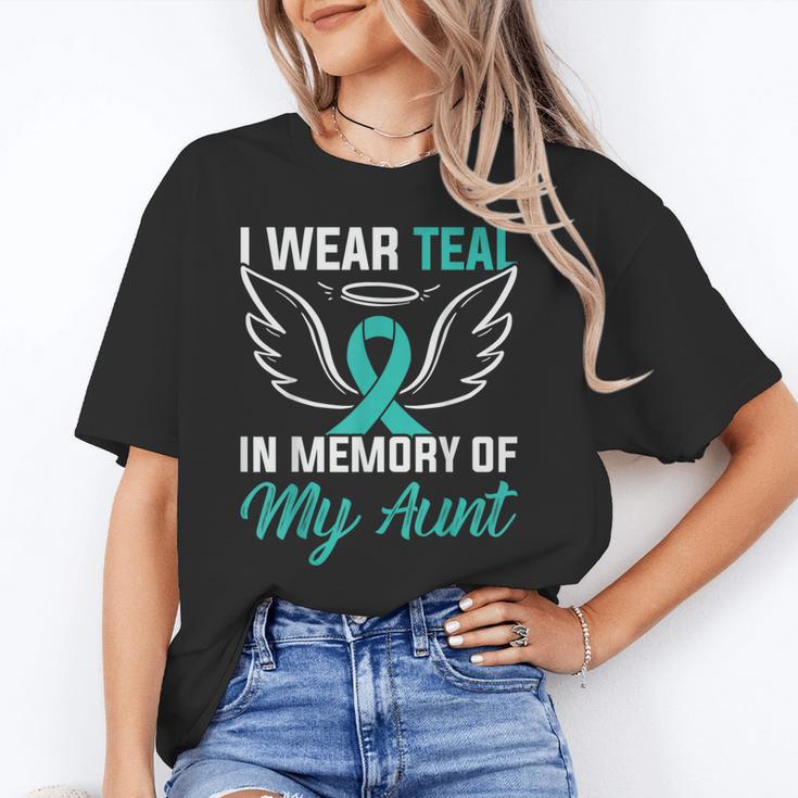 Teal In Memory Of My Aunt Ovary Ovarian Cancer Teal Ribbon Unisex T-Shirt Teal In Memory Of My Aunt Ovary Ovarian Cancer Teal Ribbon Unisex T-Shirt