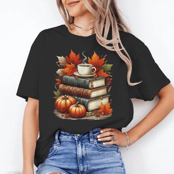 Vintage Autumn Books Coffee Pumpkin Fall Reading Unisex T-Shirt