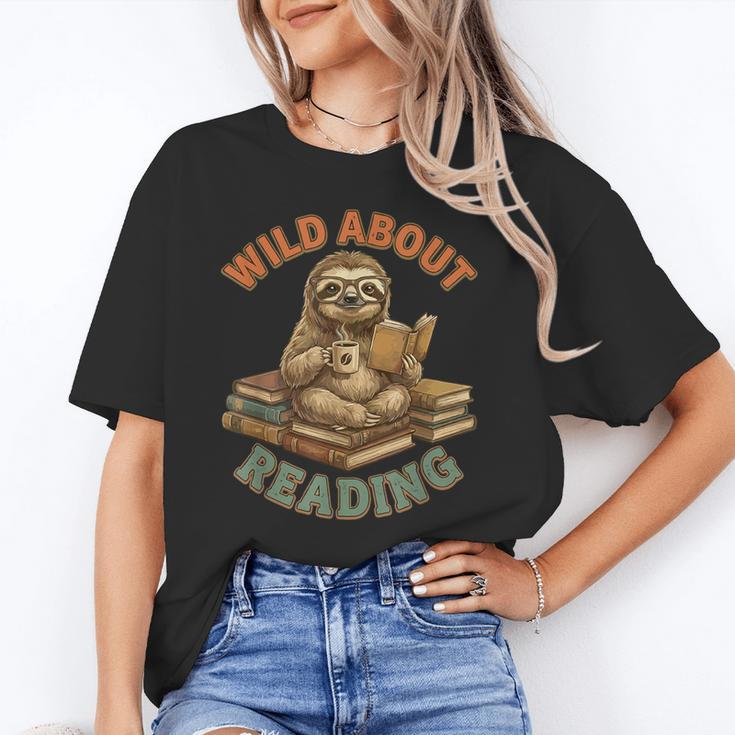 Wild About Reading Sloth Coffee Teacher Book Lover Unisex T-Shirt