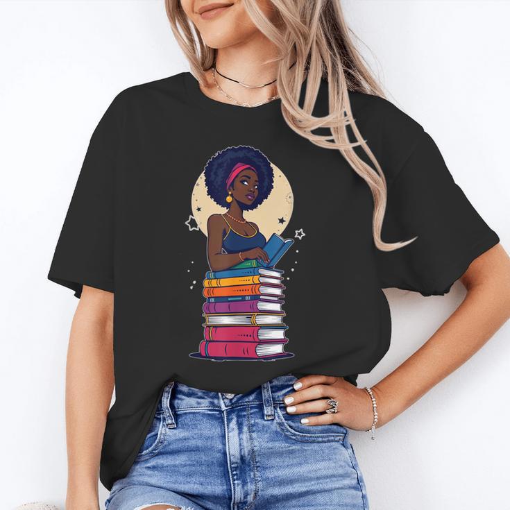 Woman And Books Stack Afro Girl Reading Lover Unisex T-Shirt