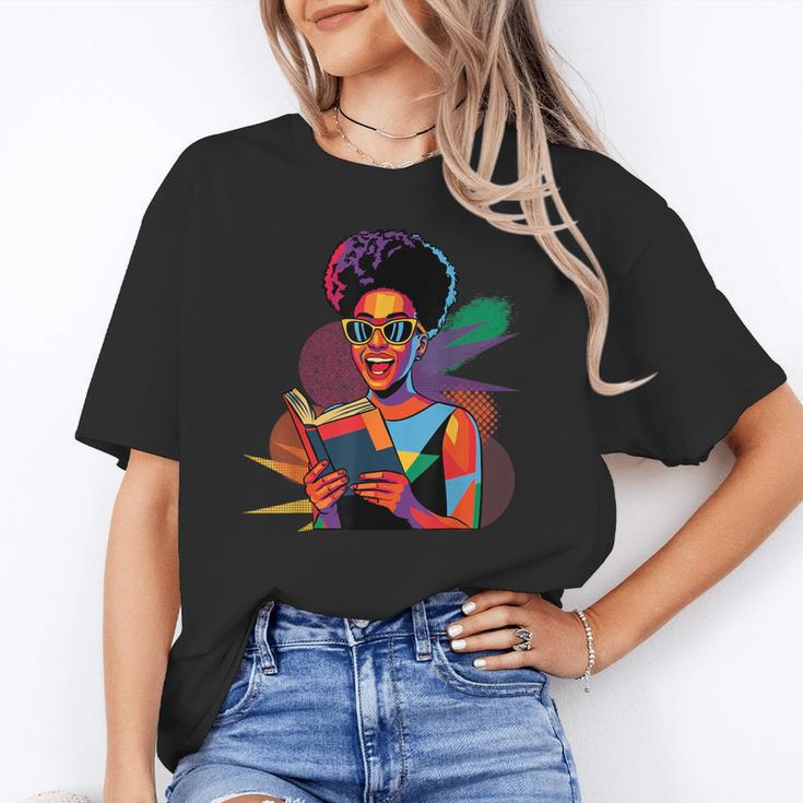 Woman Reading Book Lover Geometric Girl Afro History Unisex T-Shirt