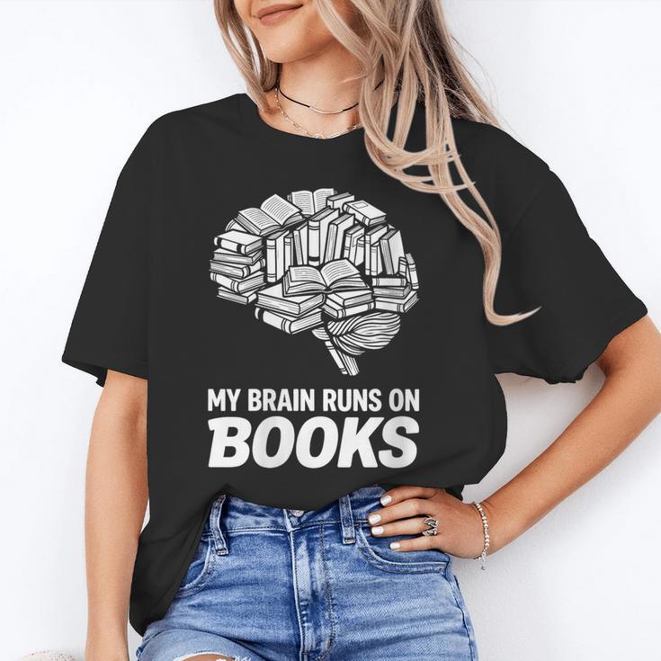 Women's My Brain Runs On Books Reading Bookworm Men Women Unisex T-Shirt
