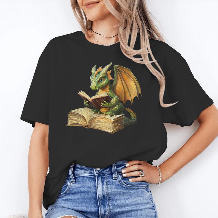 Women's Dragon Bookworm Reading Book Graphic Unisex T-Shirt Women's Dragon Bookworm Reading Book Graphic Unisex T-Shirt