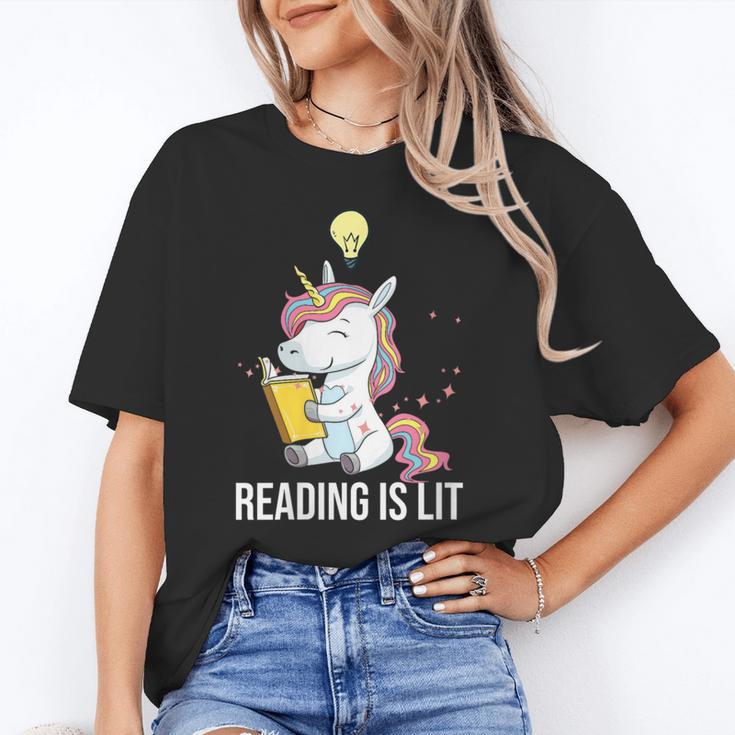 Women's Reading Is Lit Unicorn Library English Teacher Book Lover Unisex T-Shirt Women's Reading Is Lit Unicorn Library English Teacher Book Lover Unisex T-Shirt
